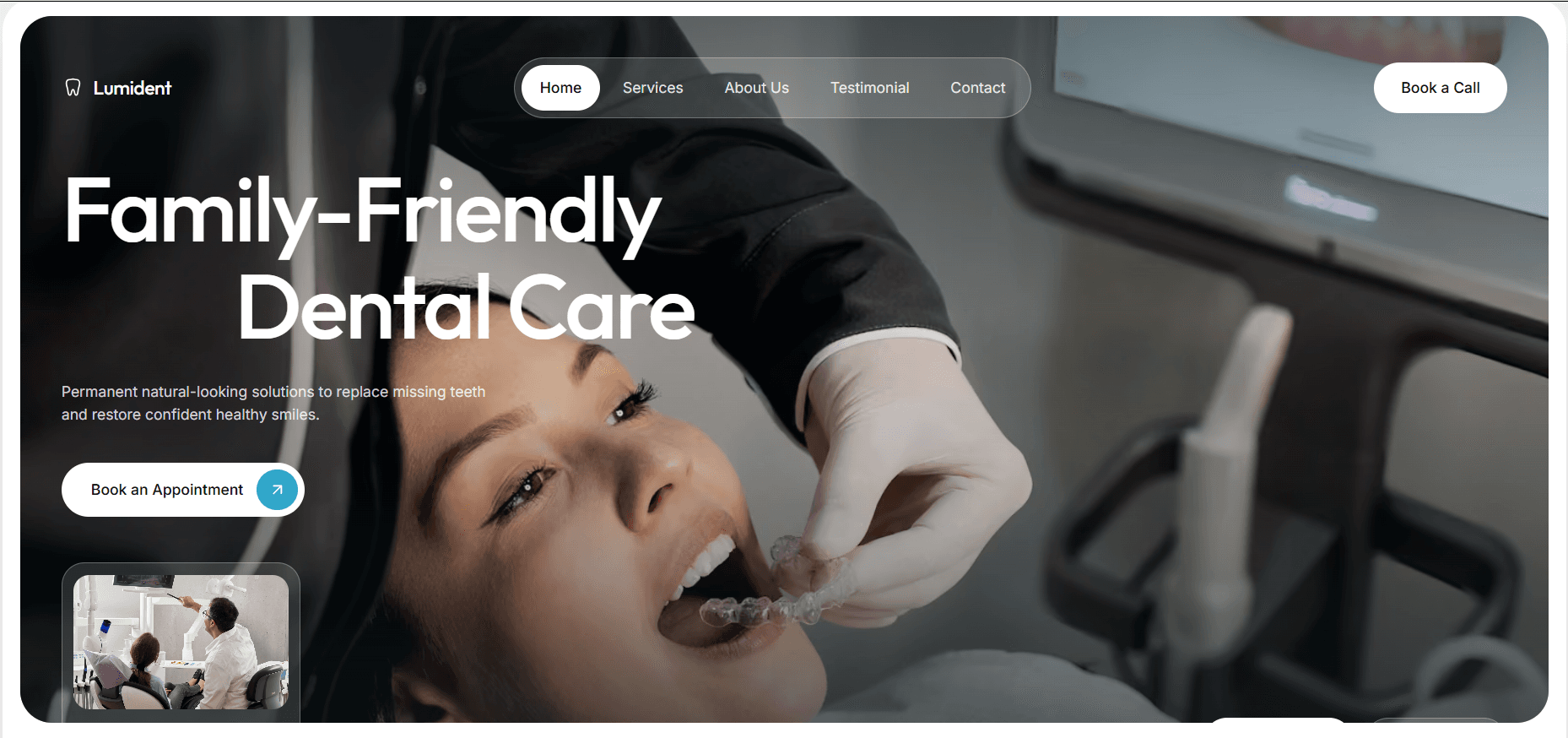 Dental clinic desktop web platform showing the appointment booking page